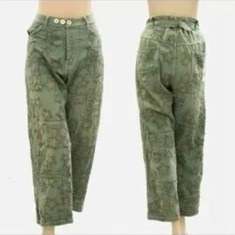 Magnolia Pearl Love Straight-Leg Denim Trousers Pants Patchwork Cotton OS 278224